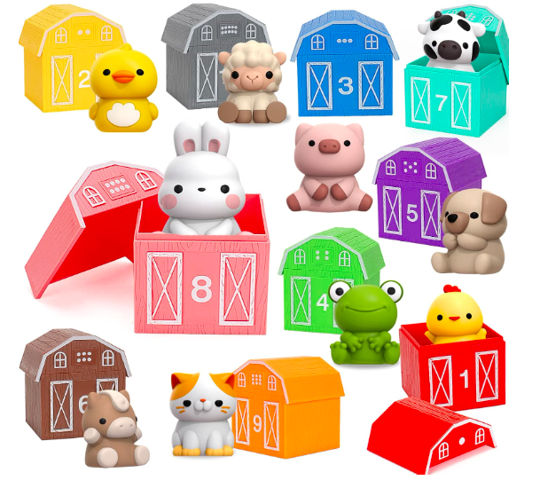 peekaboo learning farm barns in multi colors with animals